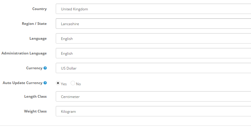 Cart 2 Country and Currency settings